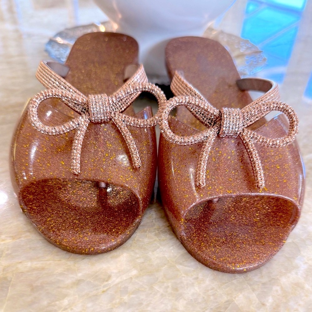 Melissa Glitter Brown Pink gold Flats with Bow. Jelly nostalgia. 😍 - Picture 3 of 11